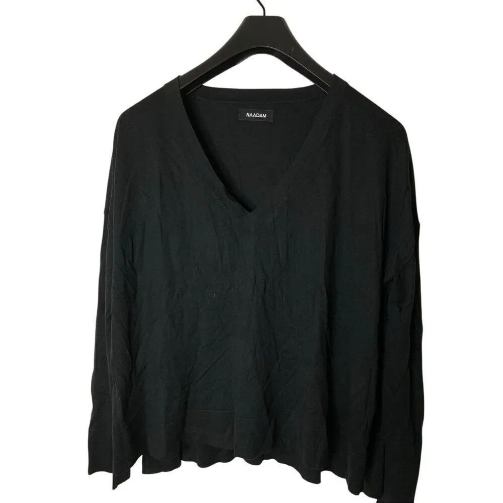 NAADAM silk cashmere v neck sweater black women's size large